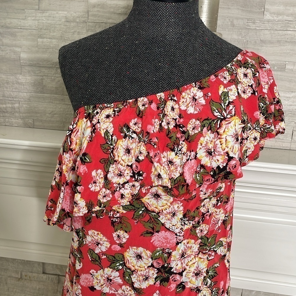 Rue21 One Shoulder Pink Floral Relax Elastic Top Mini Dress Size Medium - Picture 3 of 5